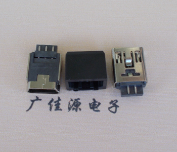 洛阳MINI USB 5Pin接口 带护套焊线母座 B型180度铜壳